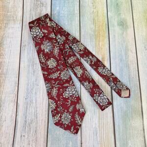 Christian Dior Red Grey Men's Necktie Floral Silk Made in Italy & USA Vintage
